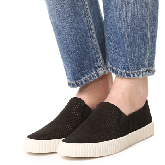 Frye perforated black white leather slip on sneaker - Picture 1 of 13